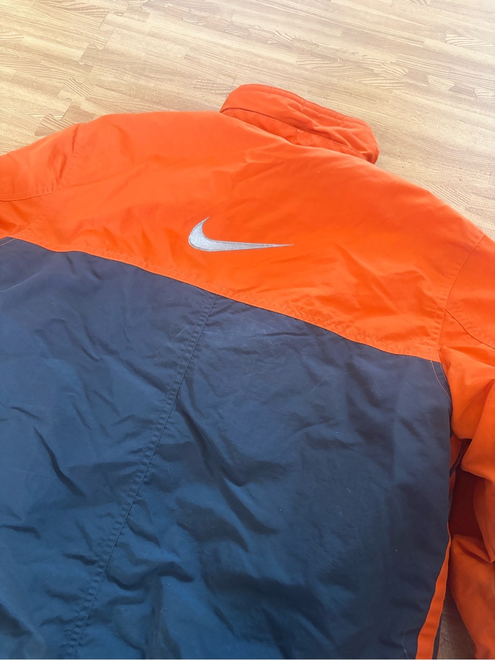 Vintage Nike Reversible Fleece Jacket Big Swoosh Spellout Orange Navy Y2K Youth - Picture 7 of 16